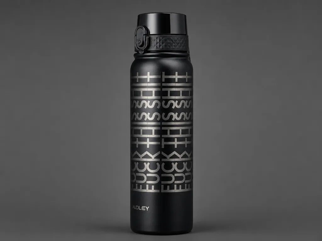 Black Insulated Water Bottle with Typography Graphic