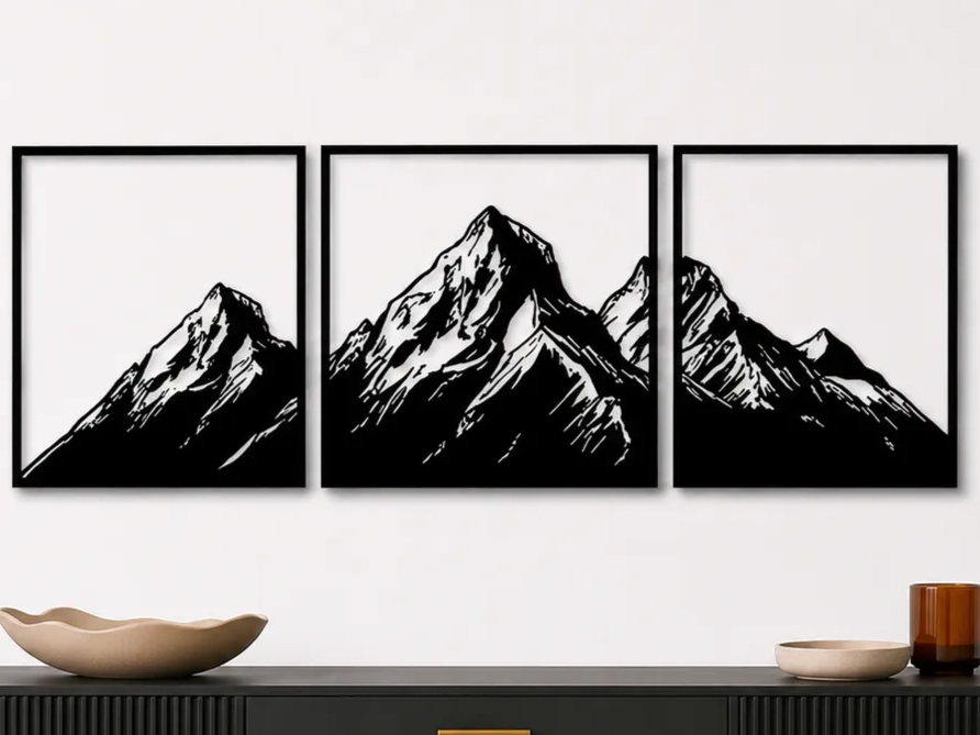 Mountain Wall Art SVG Set | 3 Panel Mountain Landscape | Minimalist Nature Decor | Modern Mountain Triptych | Laser Cut SVG