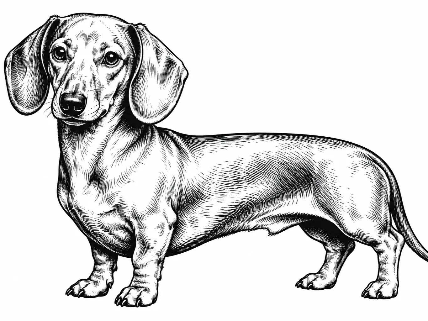 Black and White Dachshund Dog Line Art Illustration