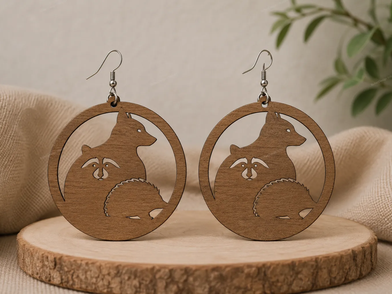 Woodland Animal Silhouette Dangle Earrings Featuring Raccoon, Fox, and Hedgehog