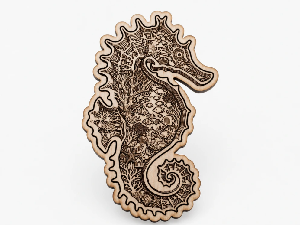 Detailed Seahorse Wall Art with Underwater Coral Reef Motif