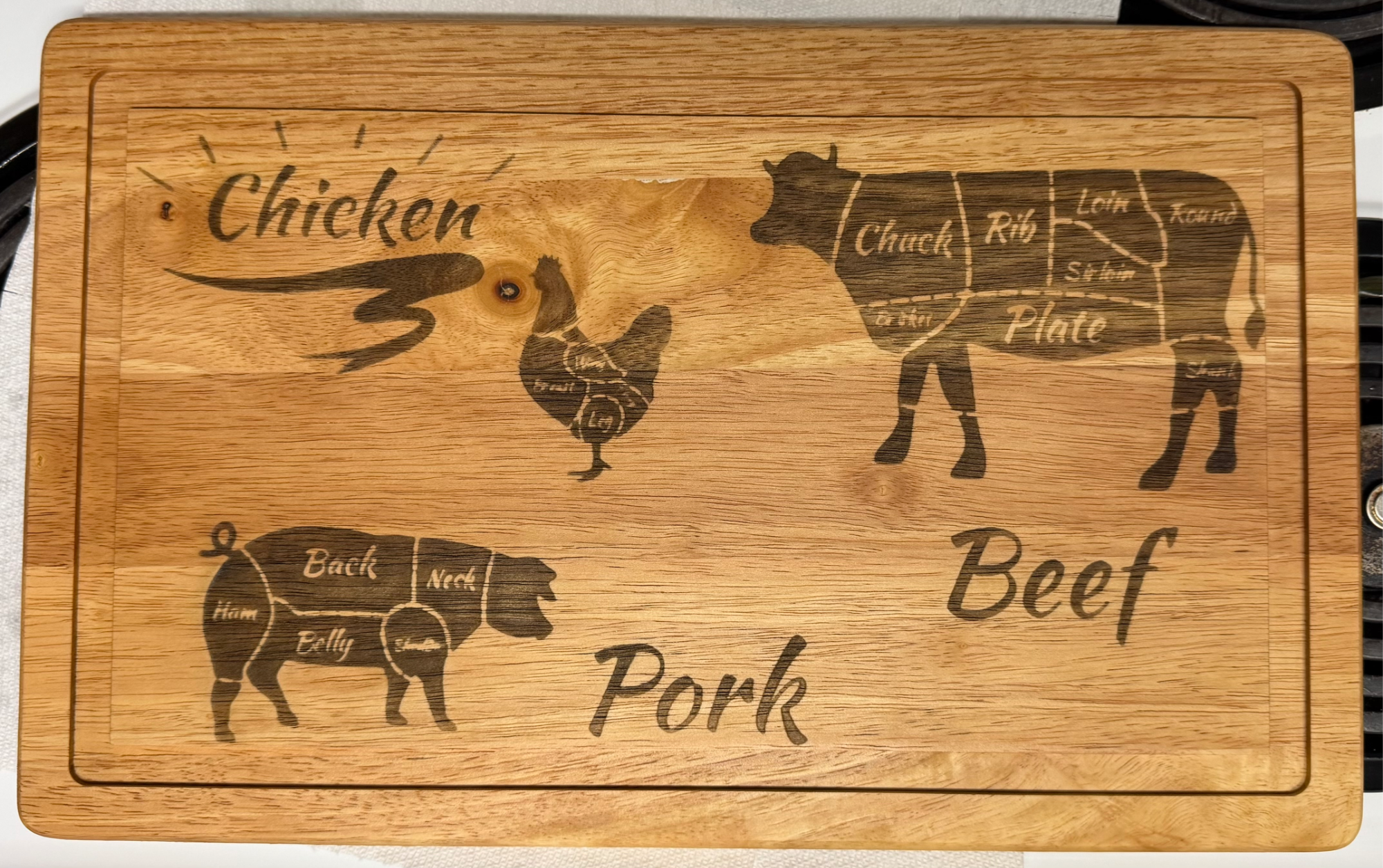 [Laser cut and engrave] From Cluck to Chuck: The Ultimate Meat Lover's Cutting Board