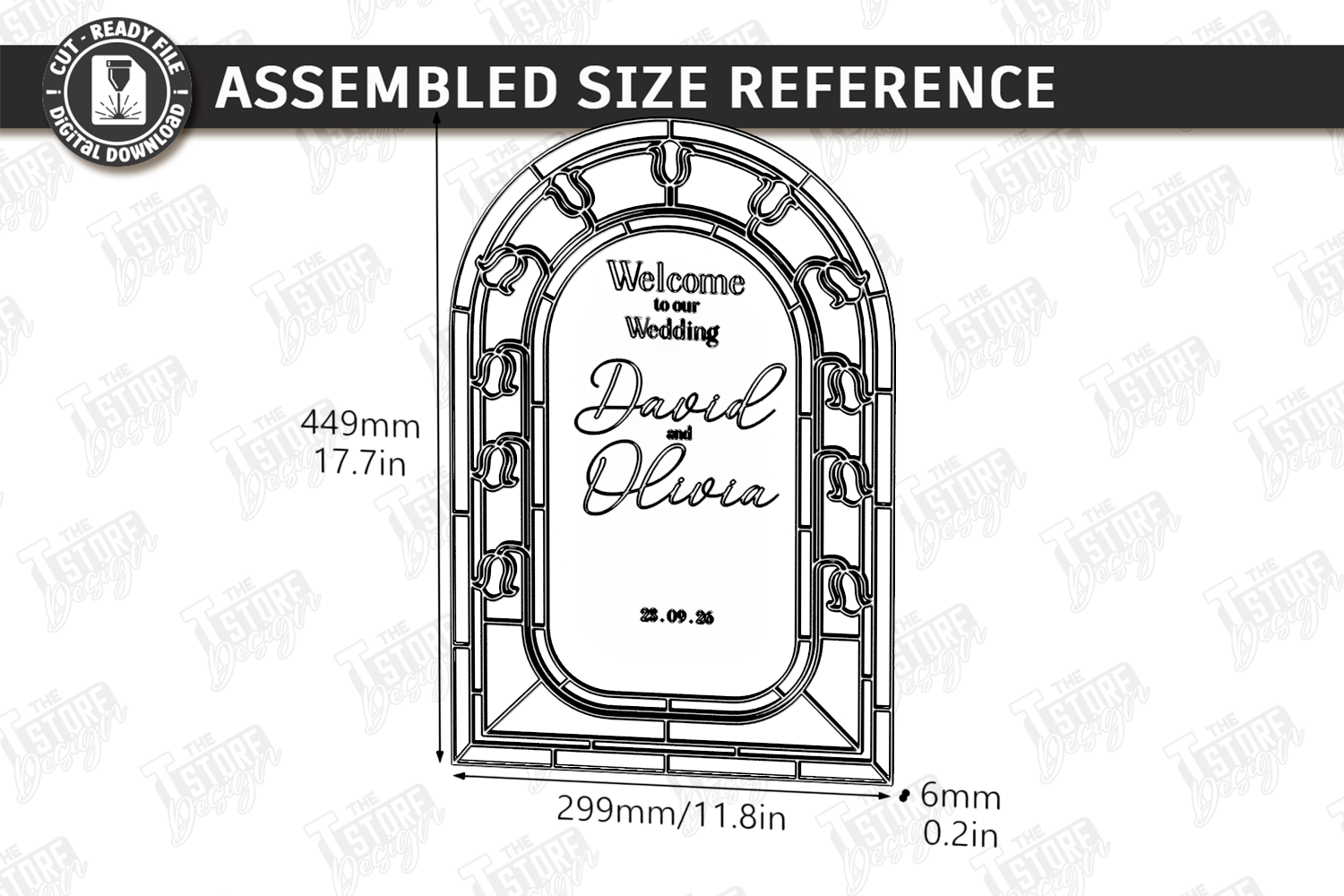 [Laser cut and engrave] Arched Floral Wedding Welcome Sign with Stained Glass Style Frame laser Cut Bundle. Floral Design. Weding Day