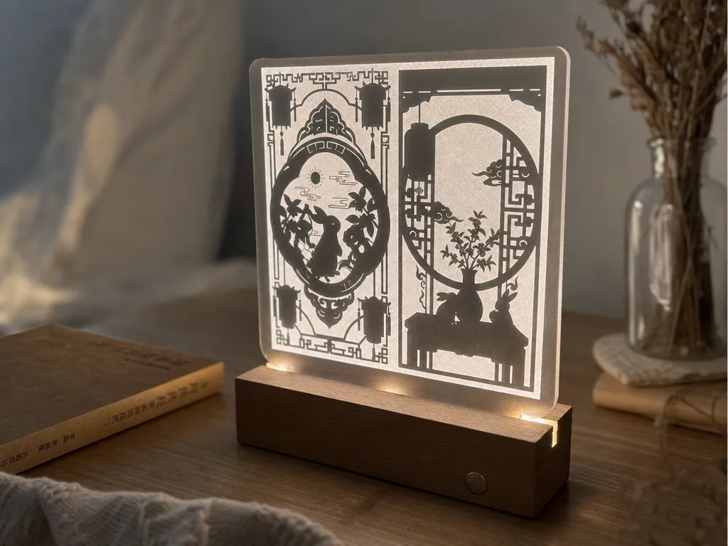 Acrylic luminous ornament in the style of Chinese window grille paper-cutting