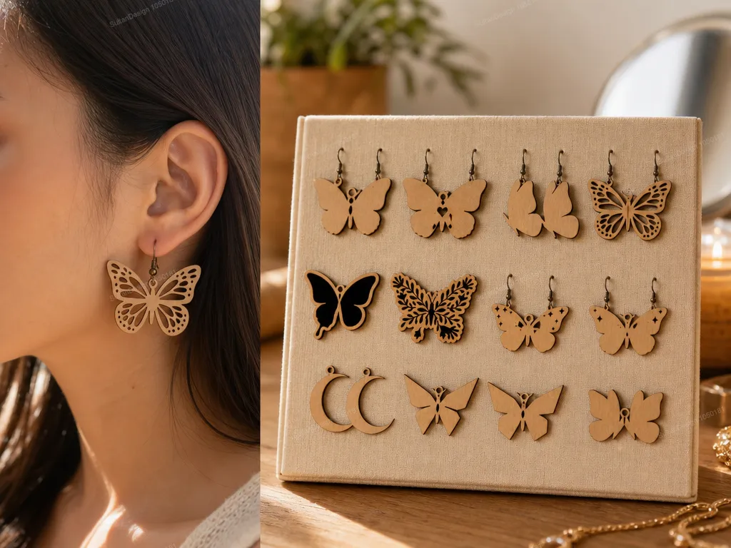 Butterfly and Crescent Moon Shaped Dangle Earrings