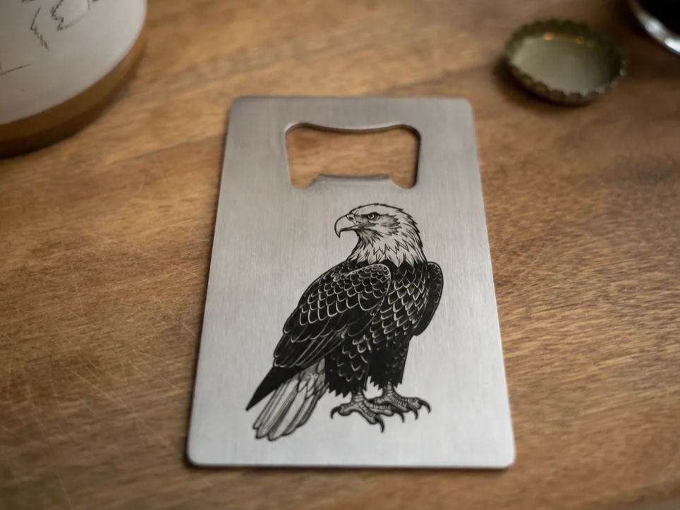 Black Eagle Stainless Bottle Opener laser engraved metal kitchen idea