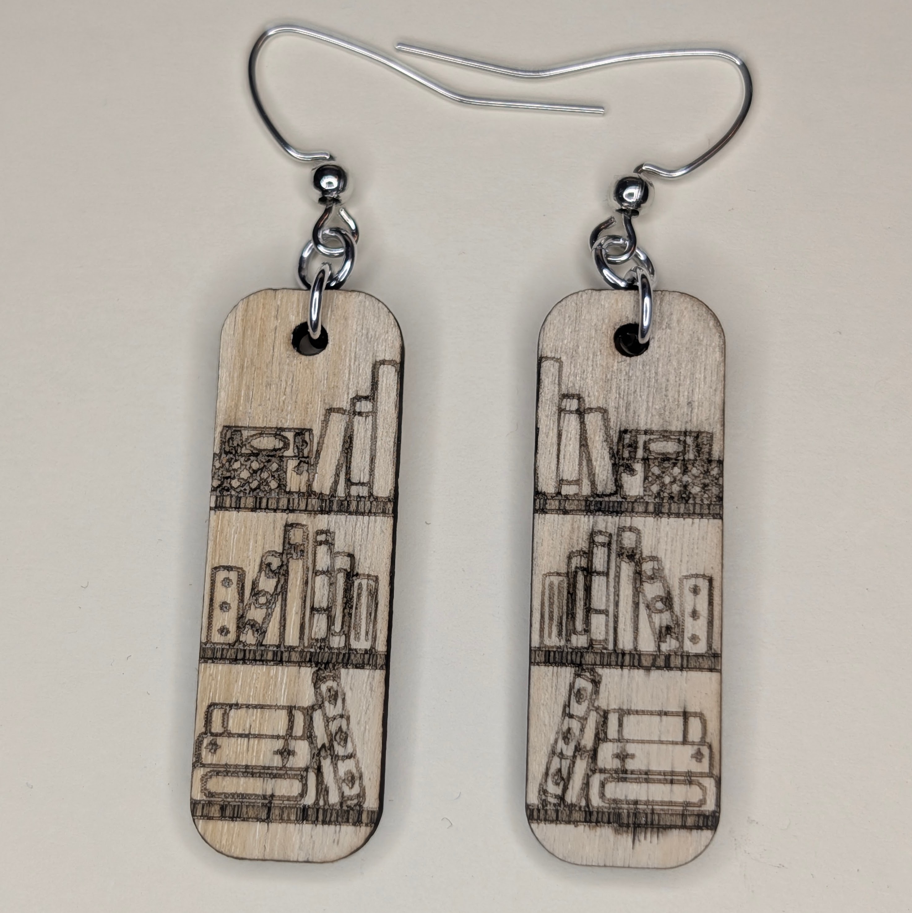 [Laser cut and engrave] Wooden Bookshelf Dangle Earrings