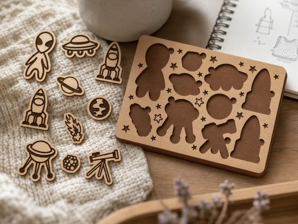 Wooden Space Themed Shape Sorting Puzzle for Kids