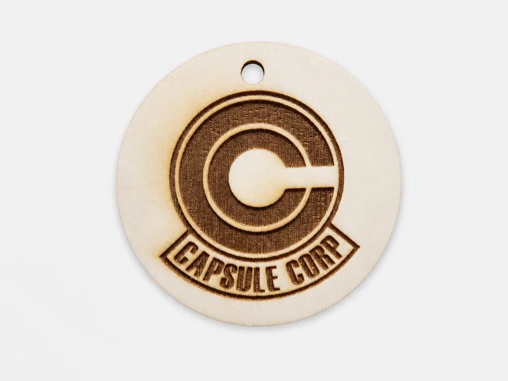 Capsule Corp Logo Round Wooden Keychain Tag