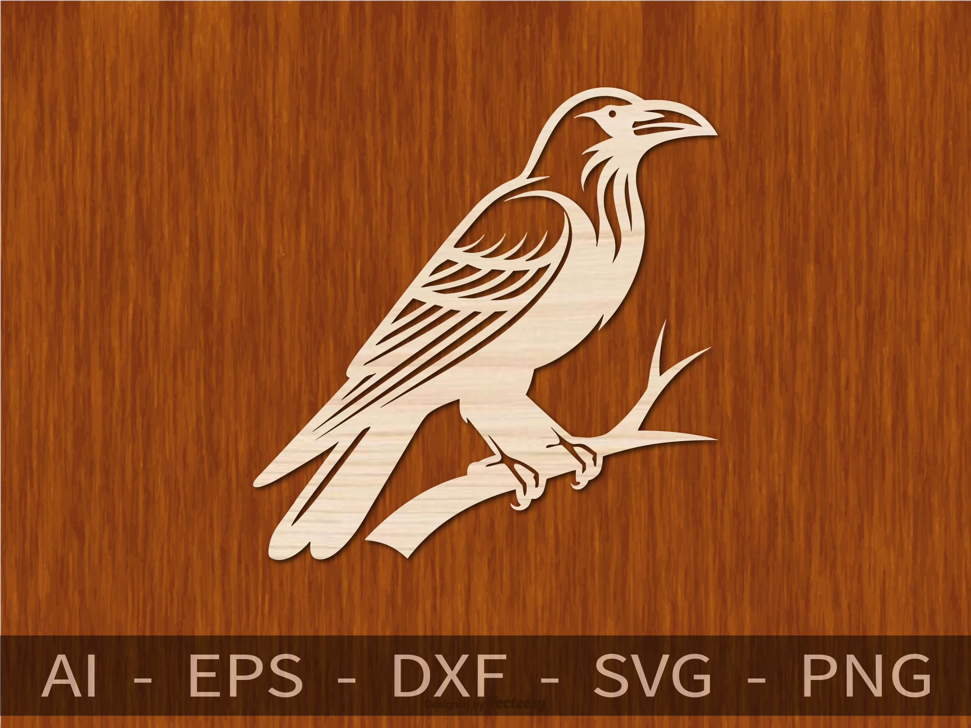 [Laser cut and engrave] Wooden Raven Perched on a Branch Silhouette