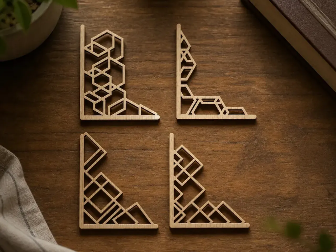 [Laser cut and engrave,Other] Geometric Wooden Corner Accents for Scrapbooking and Photo Albums