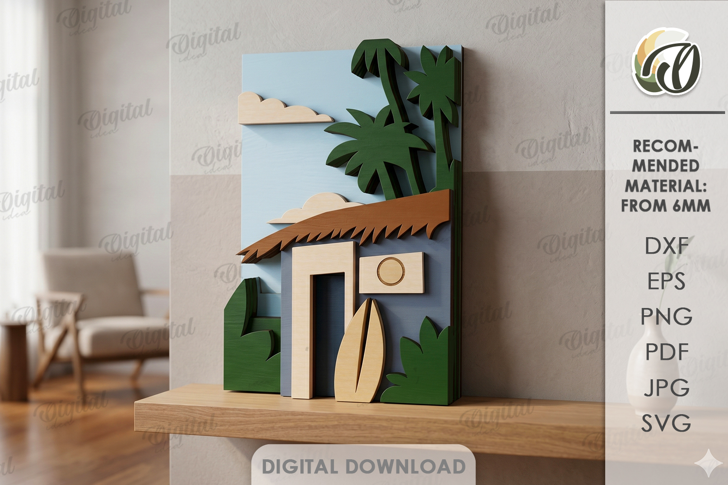 [Laser cut and engrave] 3D Layered Cityscape Decors Bundle. Coastal Village Wall Art Lasercut Files. Mediterranean Urban Shelf sitter. Tropical Architecture. Summer