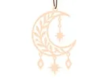 [Laser cut and engrave] Crescent Moon and Star Hanging Ornament with Leaf Motif