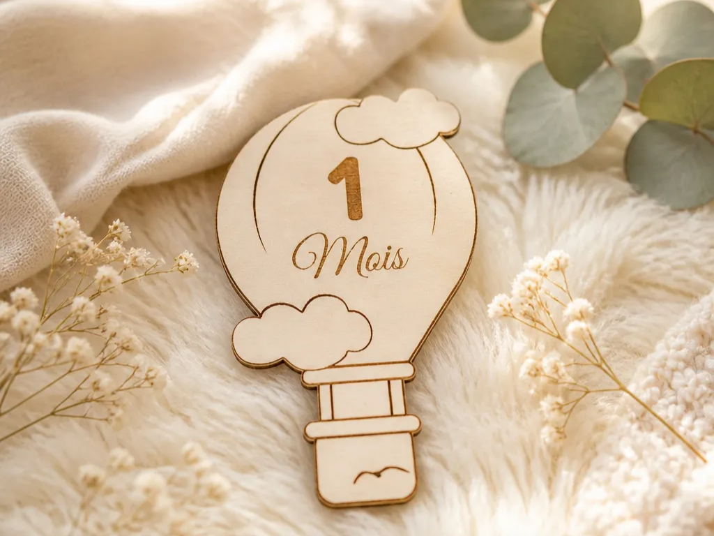 Carte étape bébé montgolfière 1 mois - personnalisable