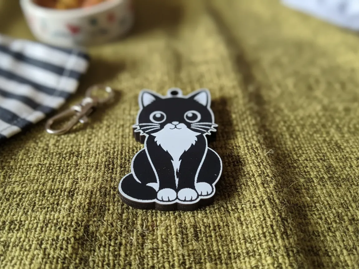 Black and White Tuxedo Cat Keychain Charm