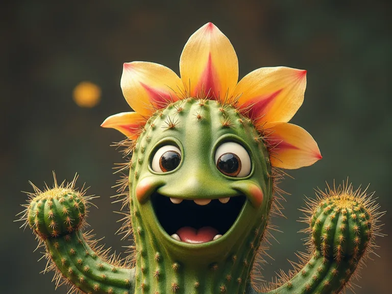 Figurine de cactus anthropomorphe souriant
