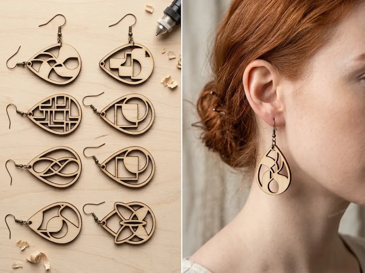[Laser cut and engrave] Geometric Teardrop Dangle Earrings with Cutout Patterns