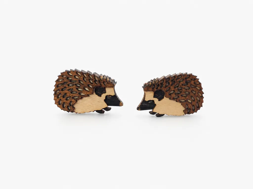 Hedgehog Shaped Wooden Stud Earrings