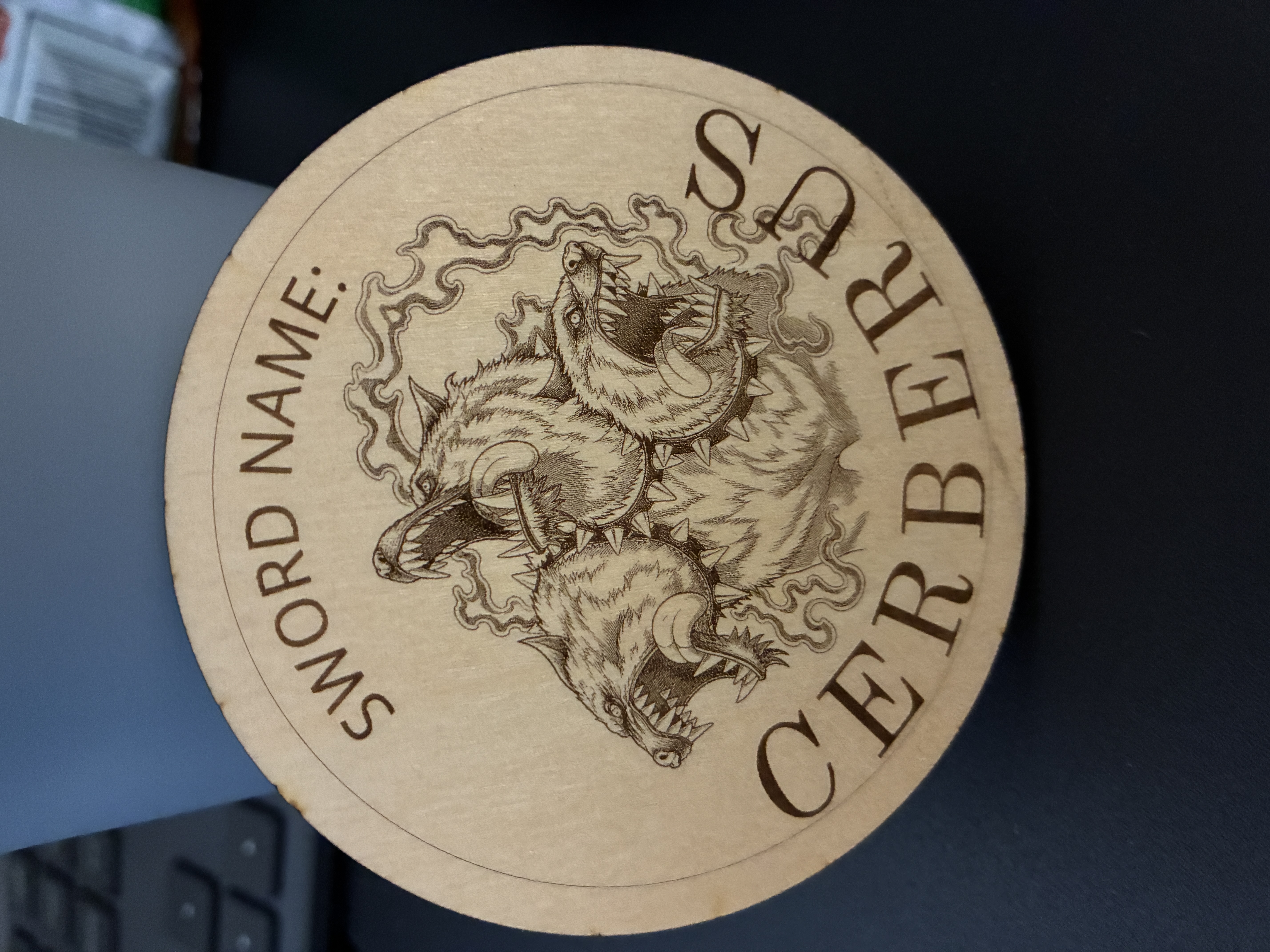 [Laser cut and engrave] Cerberus Three-Headed Dog Round Wooden Coaster