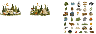 Camping-themed embroidered canvas shoes.xcs