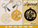 [Laser cut and engrave] Halloween Themed Pumpkin and Haunted House Keychain Set with Tassels