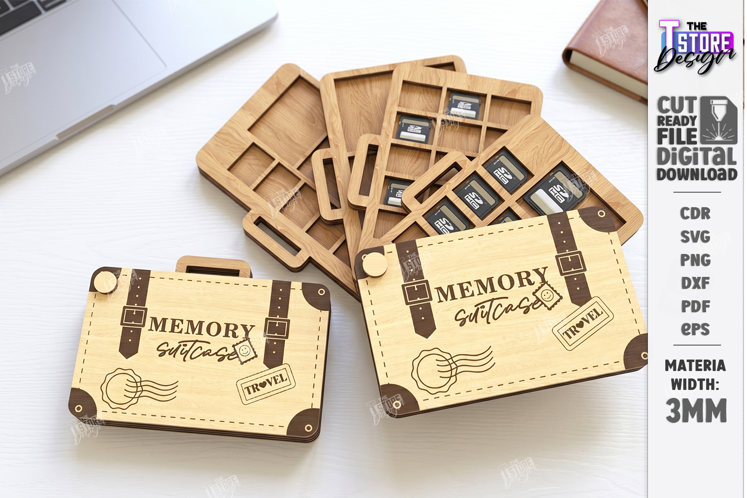 [Laser cut and engrave] Wooden SD Card and Memory Storage Organizer Cases Laser Cut Bundle. SD Card Case. Storage Box