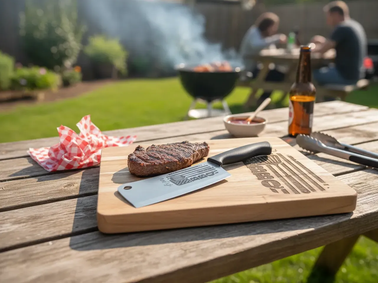 [Laser cut and engrave] Wooden BBQ Cutting Board with Engraved Grill Utensil Motif