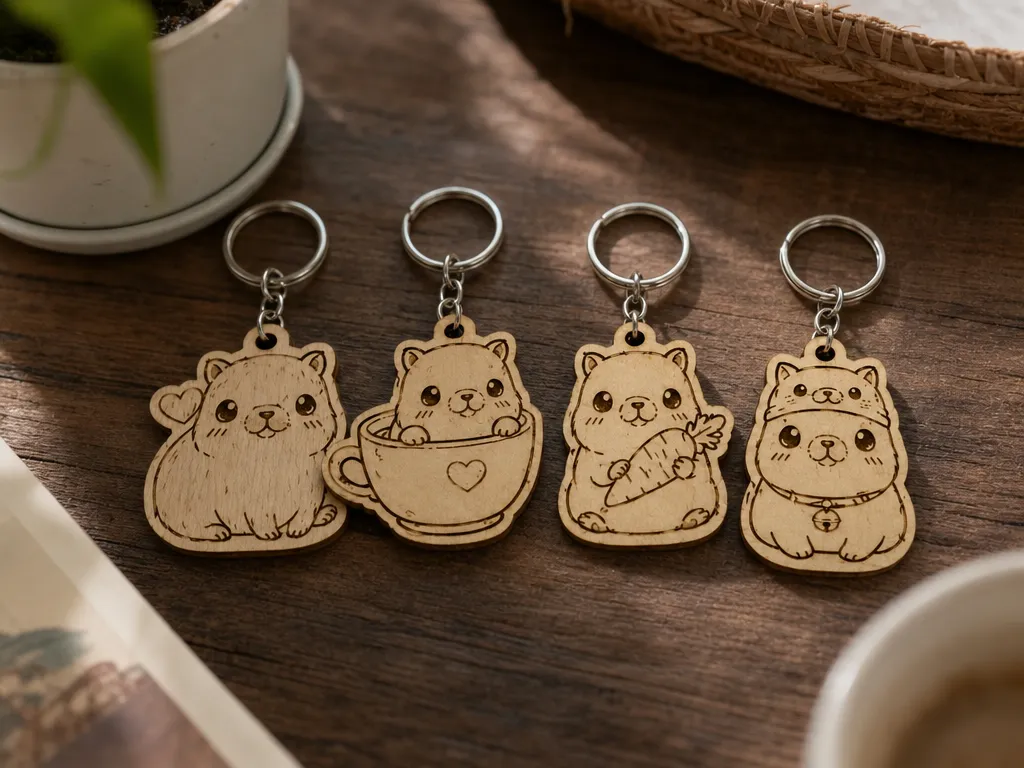 Porte-clés en bois avec motifs de hamsters mignons