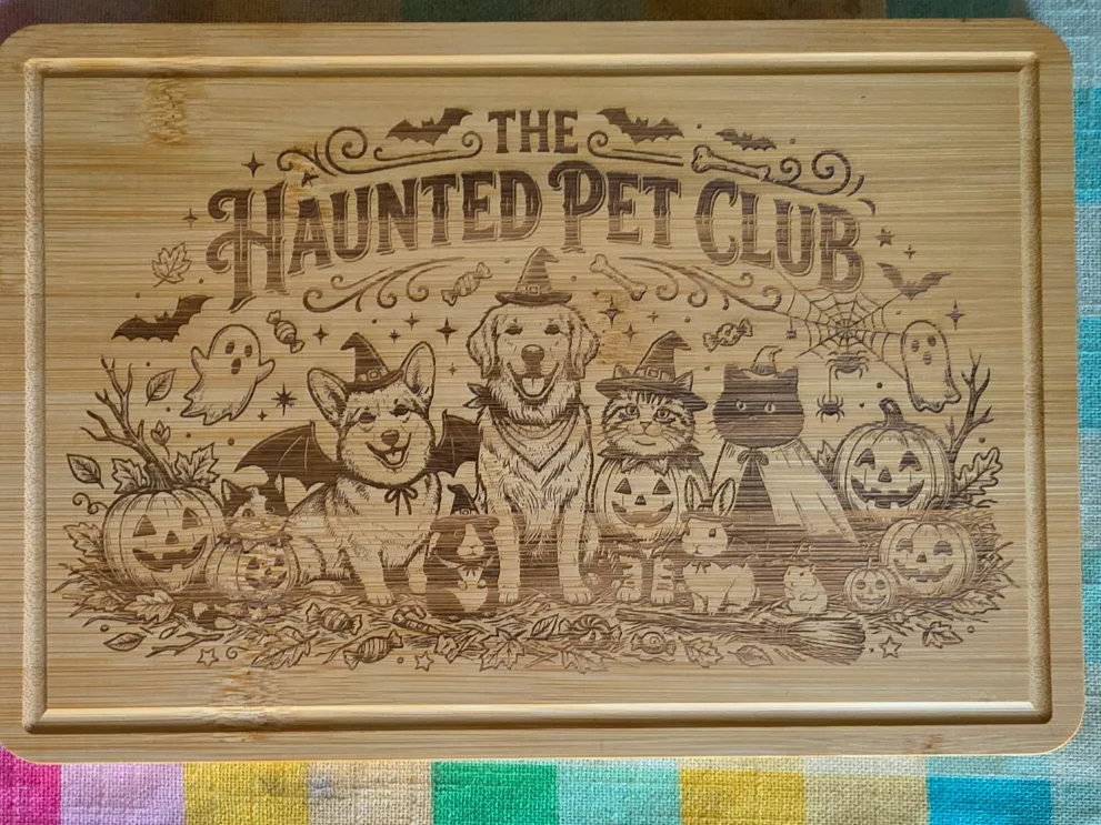 The Haunted Pet Club Halloween Bamboo Cutting Board