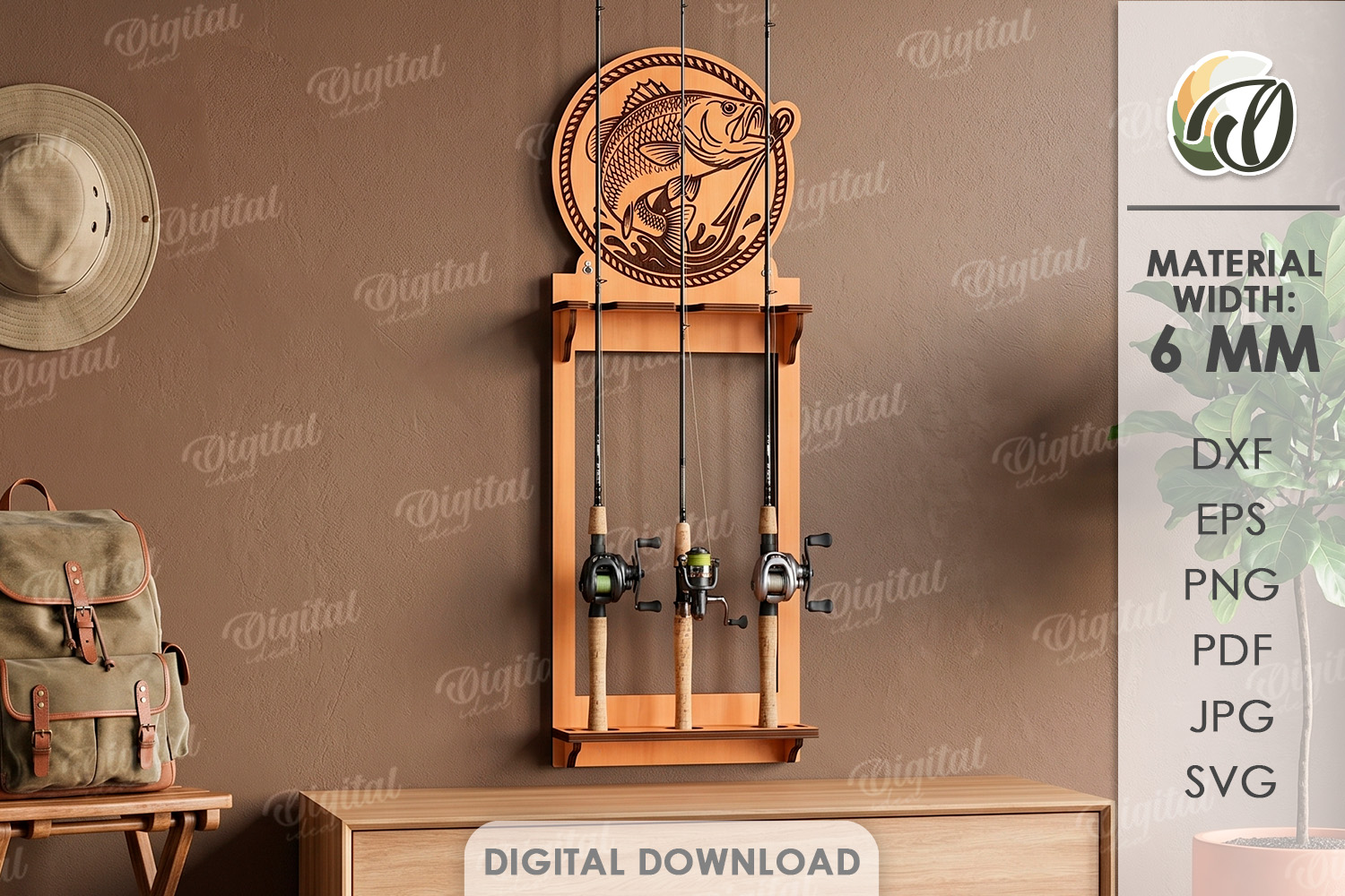 [Laser cut and engrave] 3D Fishing Rod Racks bundle. Fishing lure display laser cut files. Fisherman gift svg. Lake house wall decor. Hanging fishing pole organizer