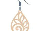 [Laser cut and engrave] Teardrop shaped wooden earring with intricate leaf cutout pattern