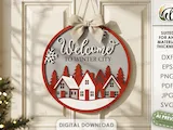 [Laser cut and engrave] Winter Round Signs Bundle. Layered Door Sign Laser Cut Files. Christmas Door Hanger SVG. Welcome Sign. Winter Quotes. Wall Hanger
