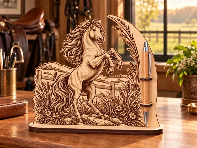 Porte-stylo de bureau avec motif de cheval cabré