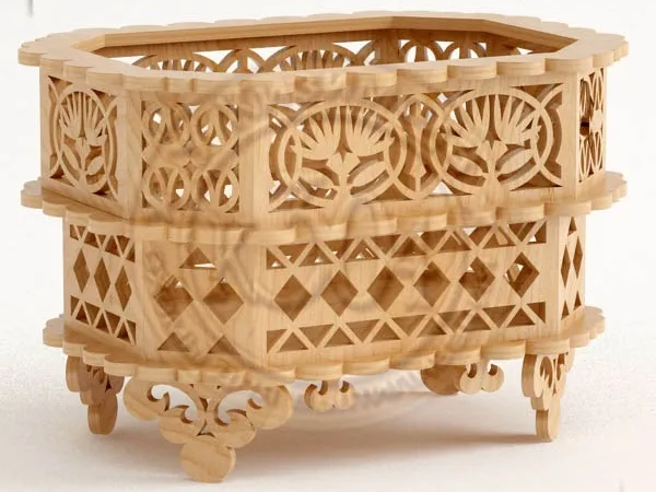 Intricate Lattice Pattern Wooden Storage Basket with Decorative Feet