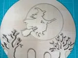 [Laser cut and engrave] Witch Flying on Broomstick Halloween Wall Sign with Moon and Trees