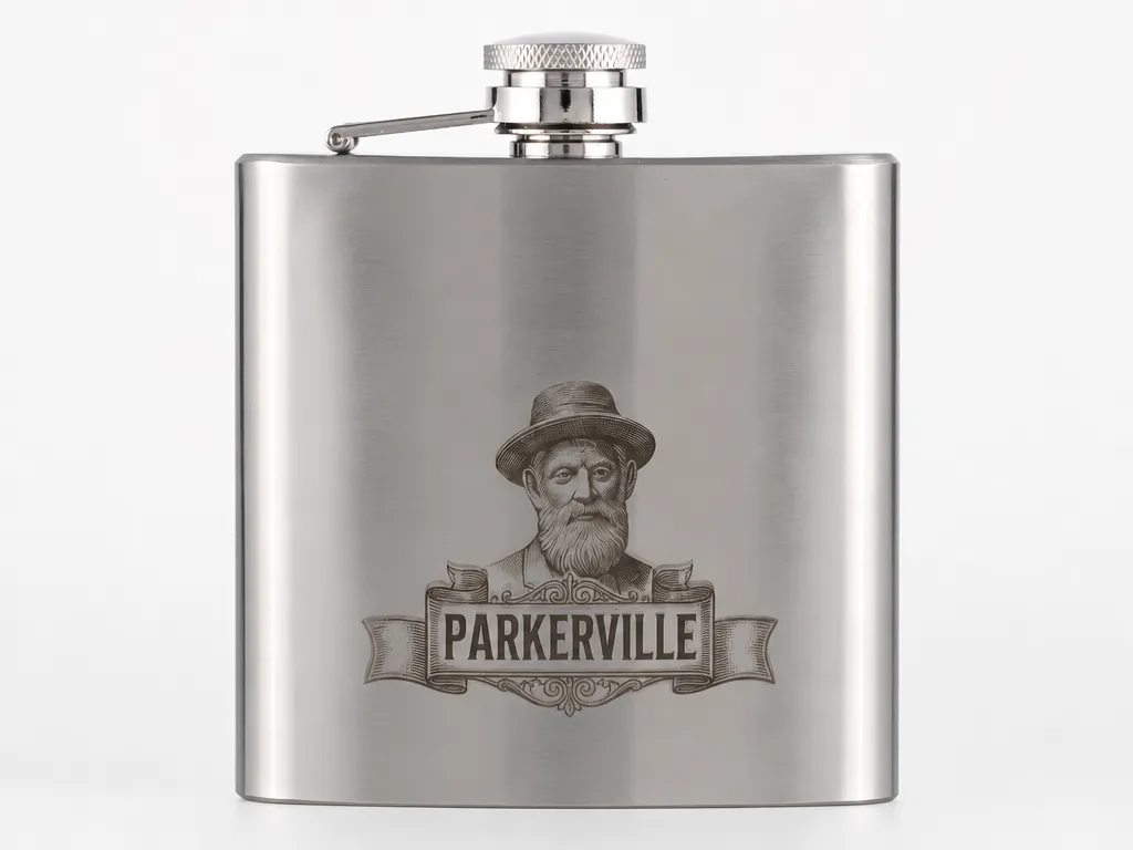 Stainless Steel Pocket Flask with Portrait and Barkerville Banner