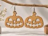 [Laser cut and engrave] Wooden Jack-o'-lantern Halloween Earrings
