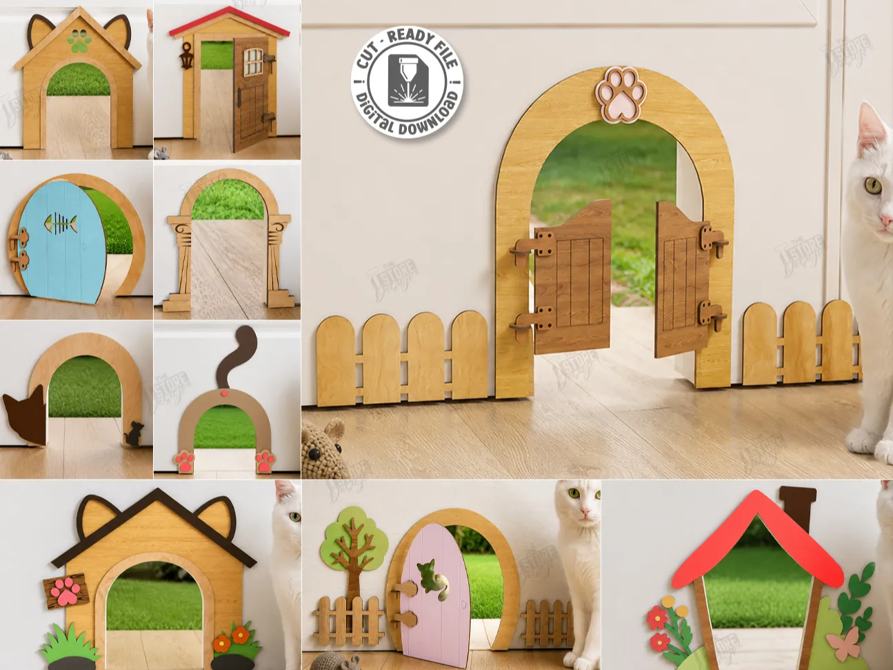 Decorative Miniature Pet Door Wall Decal for Cats Laser Cut Bundle. Home Decor. Home Pets. Wall Decor