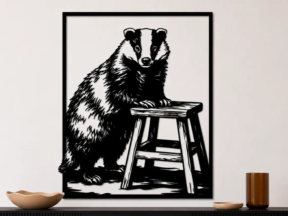 Badger Wall Art SVG | Woodland Animal Laser Cut Design | Forest Wildlife Decor | Rustic Cabin Wall Art | Digital Download