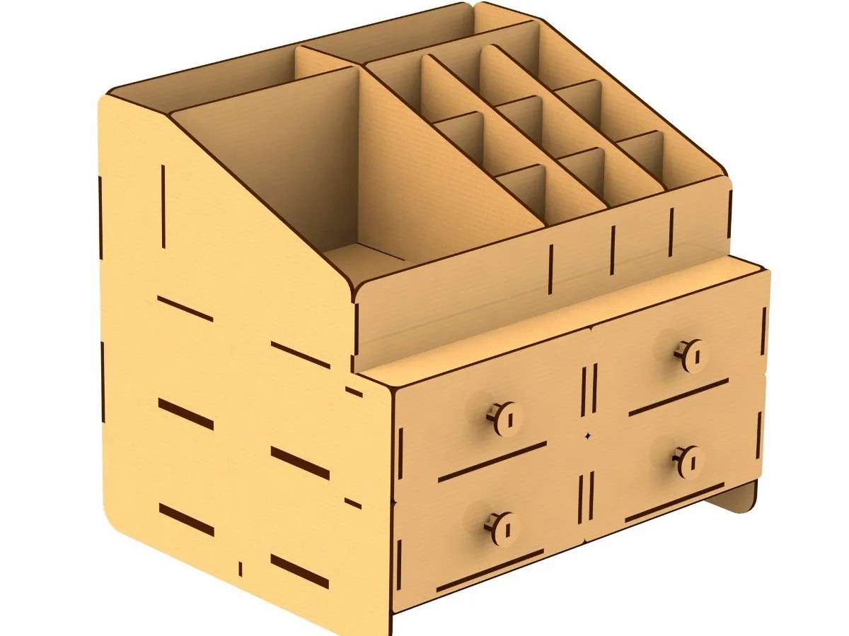 Wooden Desktop Organizer with Drawers and Compartments