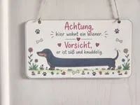 [Laser cut and engrave,Inkjet printing] Türschild mit Dackel Motiv und lustigem Spruch