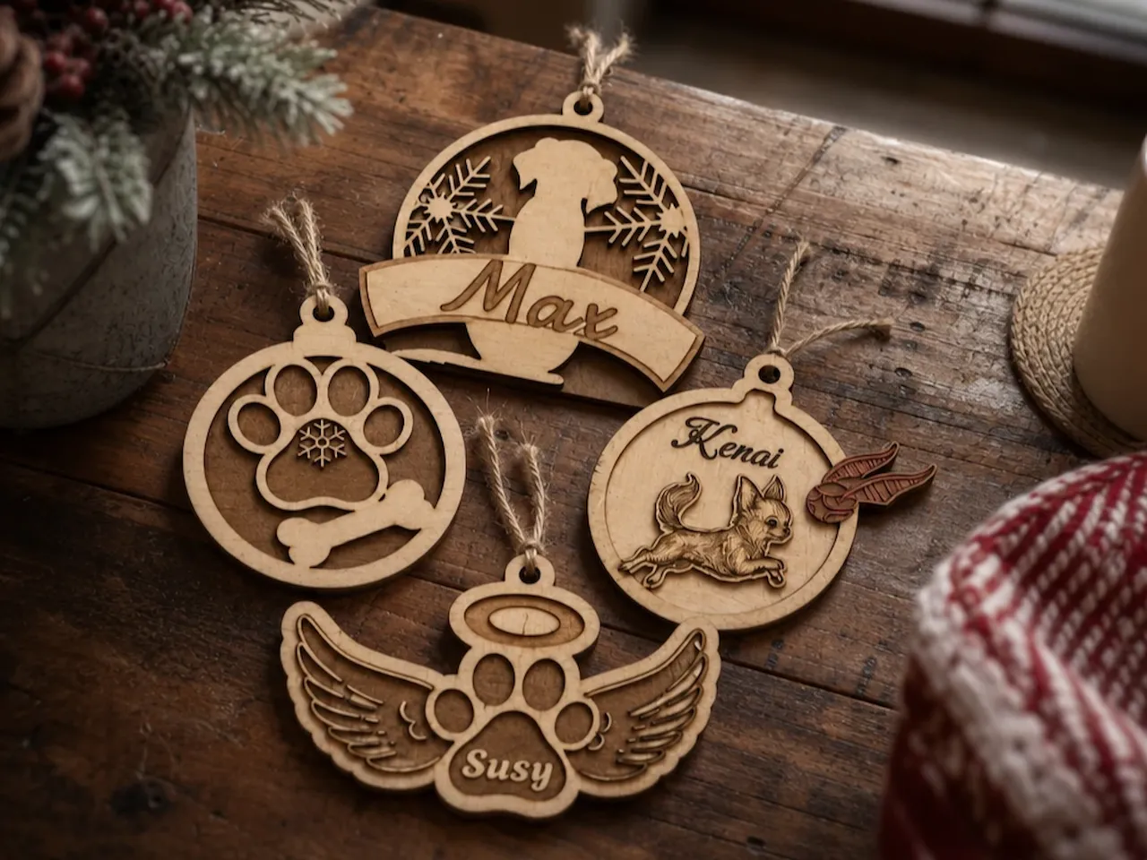 [Laser cut and engrave] Adornos navideños personalizados con nombres y motivos de mascotas