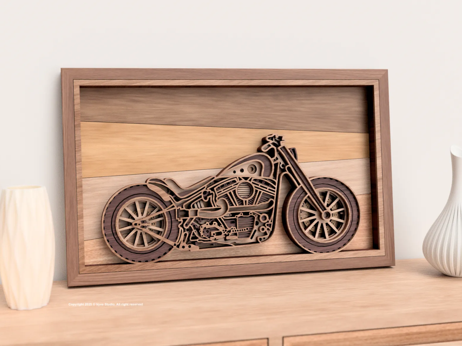3D Layered Chopper Motorcycle Laser Cut File | Vintage Cruiser Wall Art | Multilayer Motorcycle Decor Template