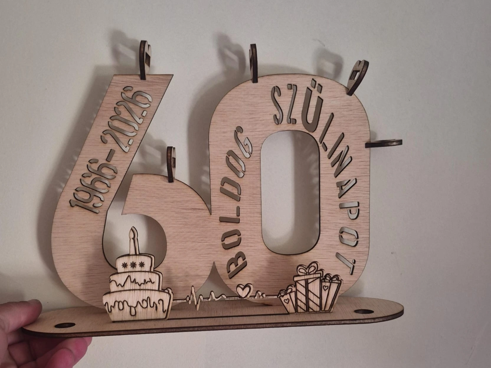 60th Birthday Anniversary Tabletop Sign with Cake and Gift Motifs