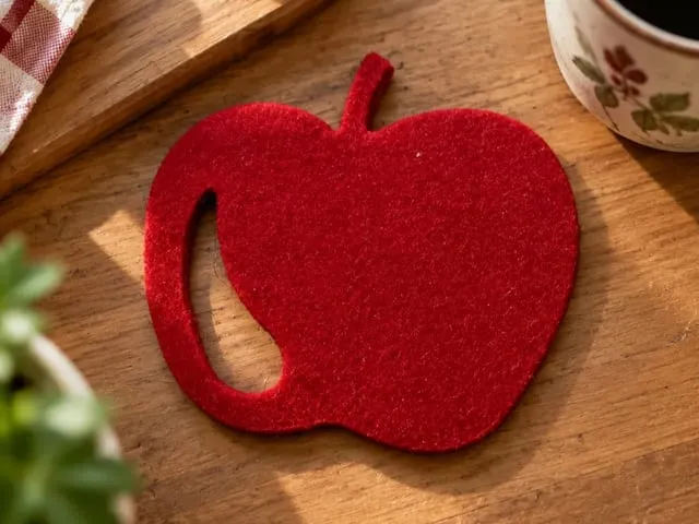 Laser Cut Apple Shaped Felt Coaster, Apple Drink Coaster, Kitchen Table Decor, Fruit Coaster, Cute Home Decor