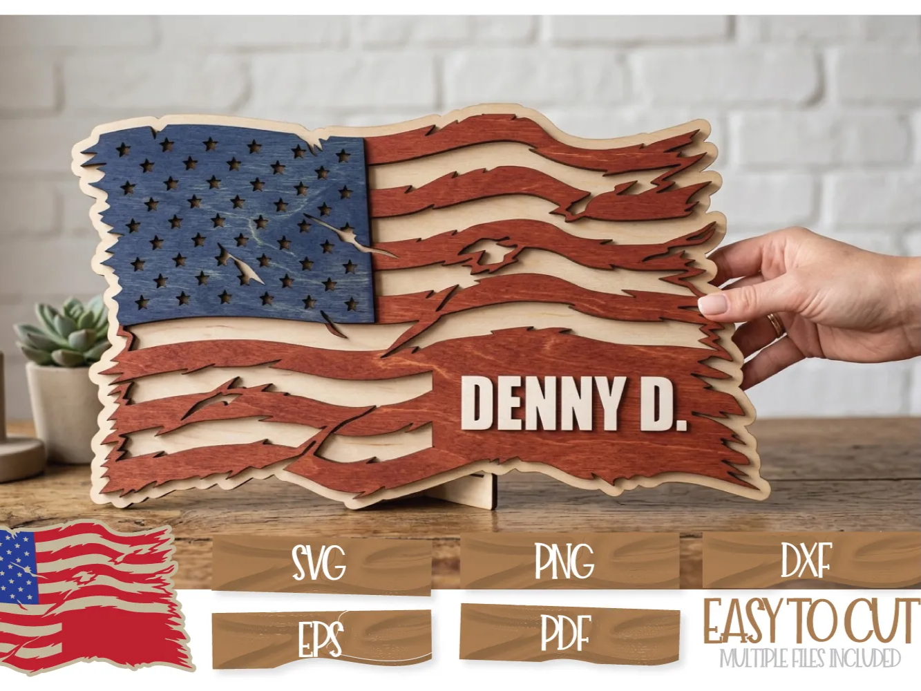 Personalized Distressed American Flag Wooden Tabletop Sign