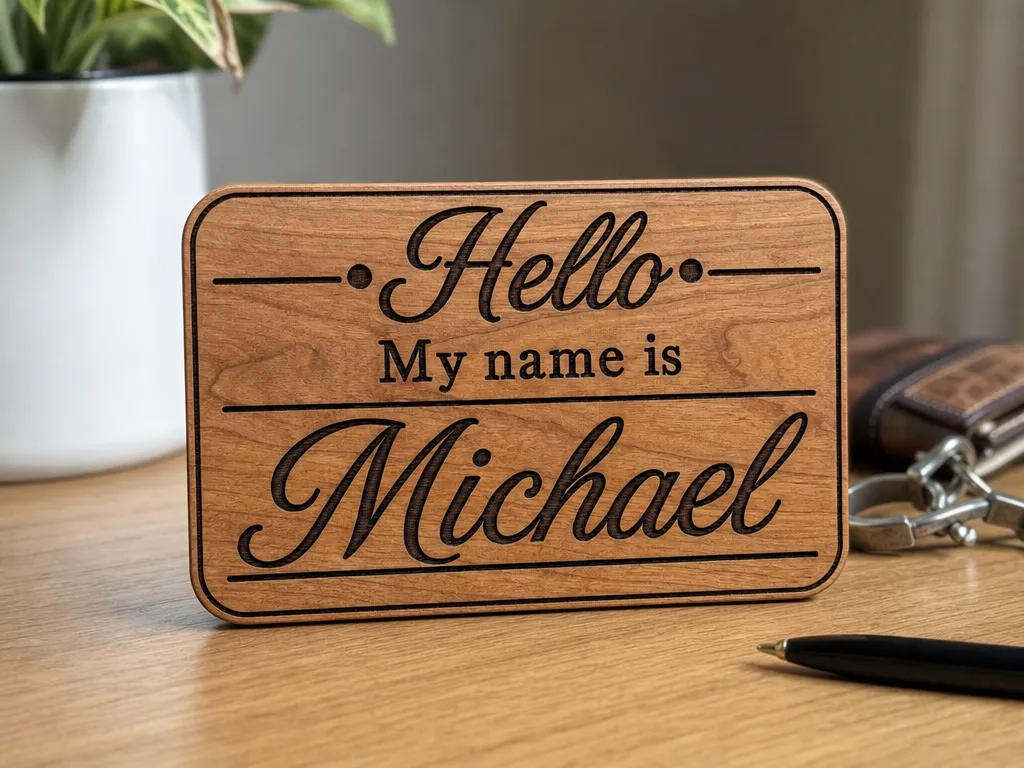 Engraved Badges Hello My Name Is Michael Wooden Desk Name