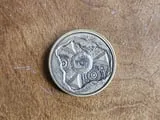 [Laser cut and engrave,Screen printing] Antique Brass Coin Featuring Eye of Horus and Egyptian Pyramid Motifs