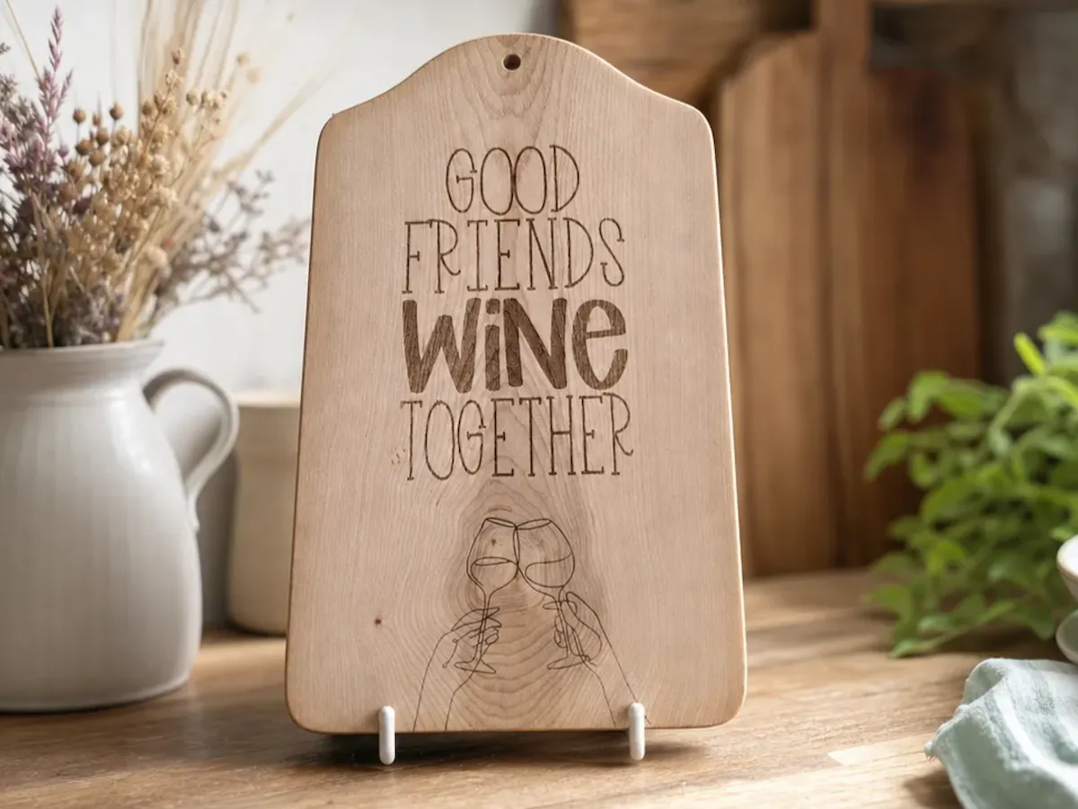 [Laser cut and engrave] Good Friends Wine Together Wooden Serving Board