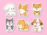 [Laser cut and engrave,UV printing,Heat Press] Cute Cartoon Puppy Dog Stickers Set